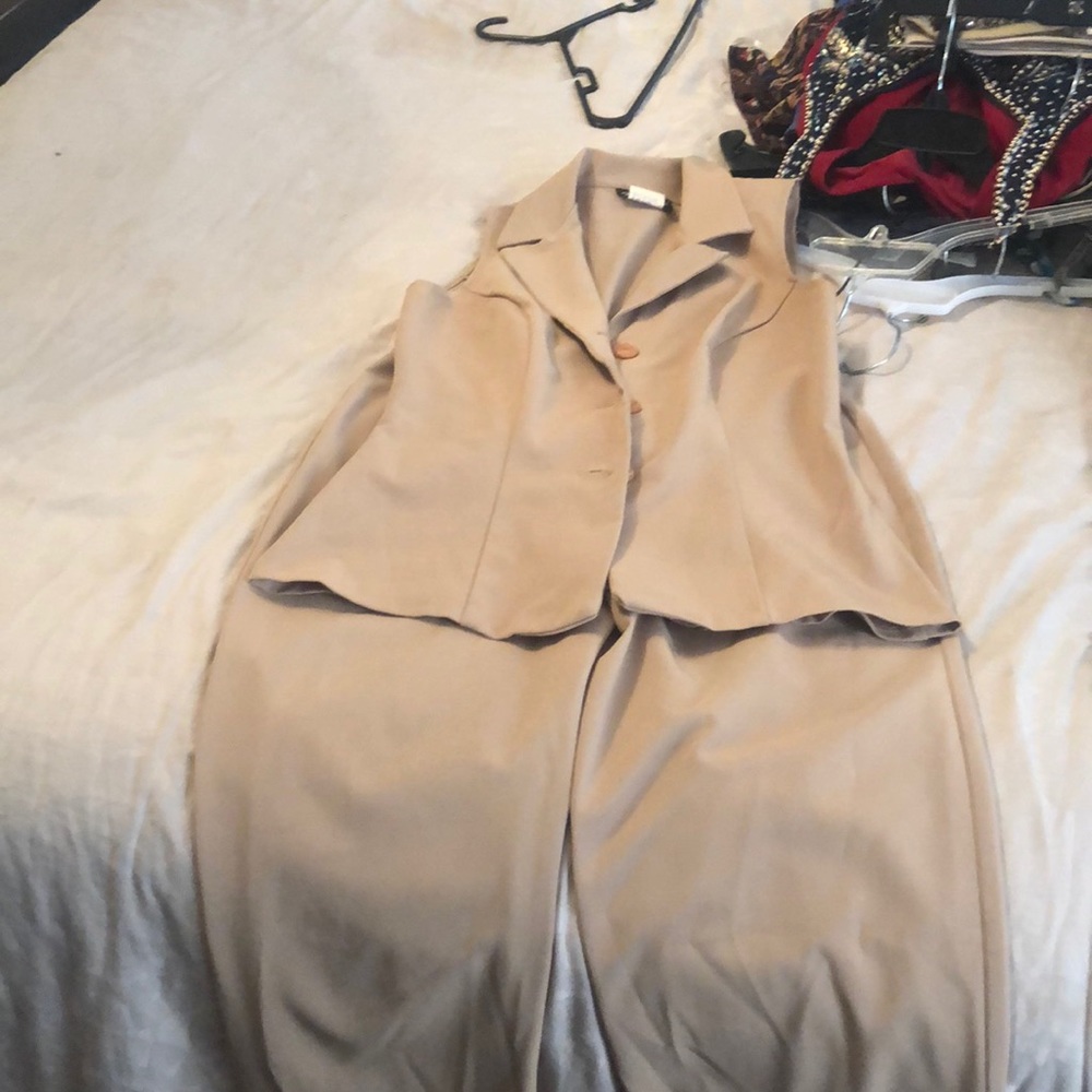 Tan pants suit